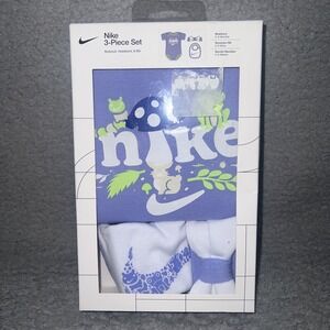 NIB Nike 3-Piece Set‎ Bodysuit Headband & Bib Infant Girl 6-12 Months Purple